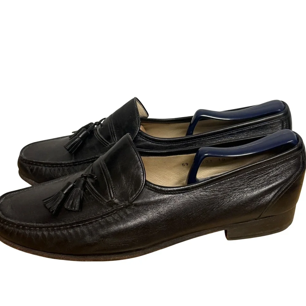 Johnston & Murphy Black Leather Tassel Loafers Size 10M Moc Toe Slip On Shoes